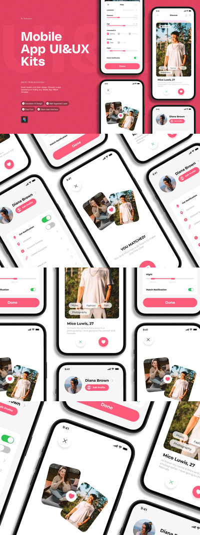 约会应用程序 - 移动应用App UI Kit (FIG)