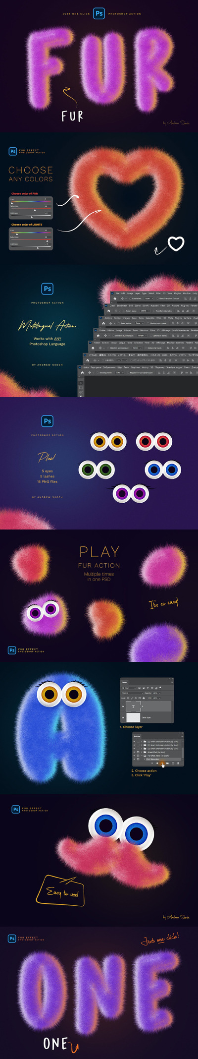 毛皮效果 Photoshop 动作 (ABR,ATN,PNG,PSD)