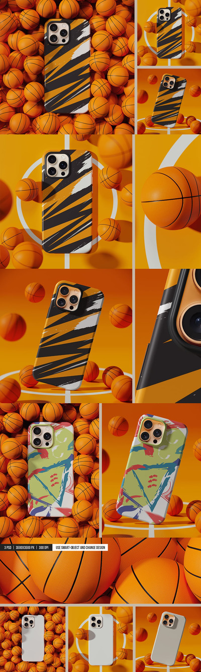 智能手机外壳篮球场景样机 (PSD)