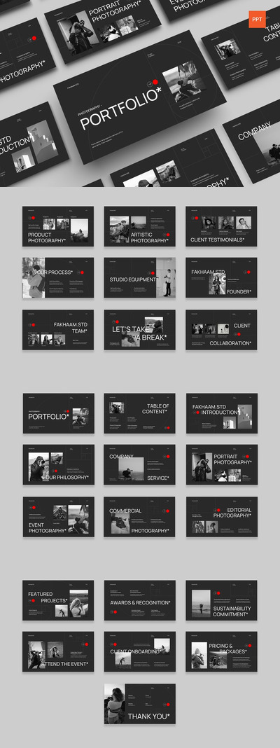 黑色简约摄影作品集PPT模板  (PPT,PPTX)