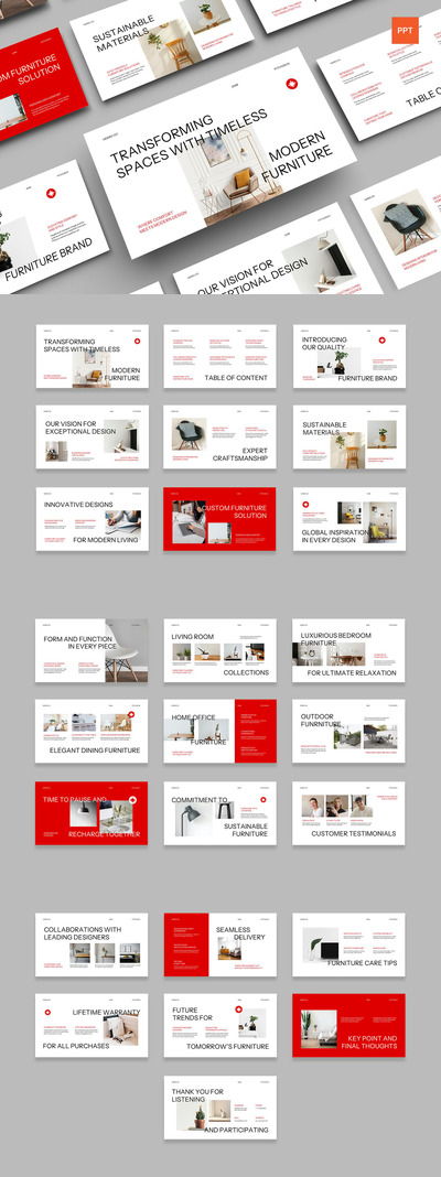 红色极简家具公司宣传片PPT模板  (PPT,PPTX)