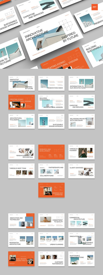 橙色极简建筑师公司简介PPT模板  (PPT,PPTX)