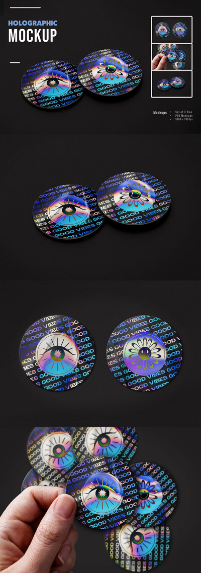 全息风格圆形贴纸样机 (PSD)