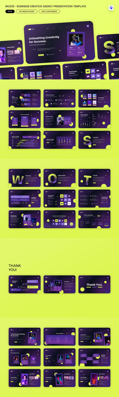 黄紫色现代创意商业机构PPT模板 (PPTX,PPT)