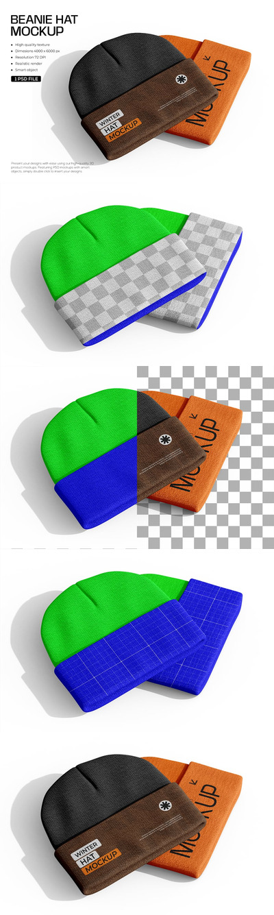 休闲无檐便帽帽子样机 (PSD)