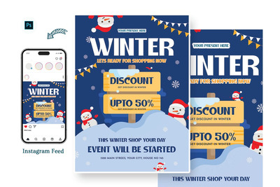 圣诞节冬季销售日传单模板海报模板 (PSD)