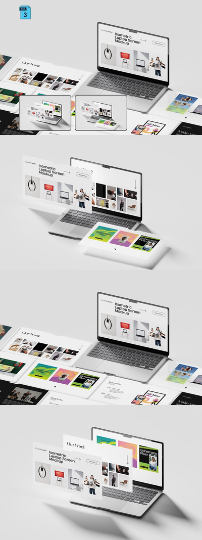 等距笔记本电脑屏幕样机 (PSD,PDF)