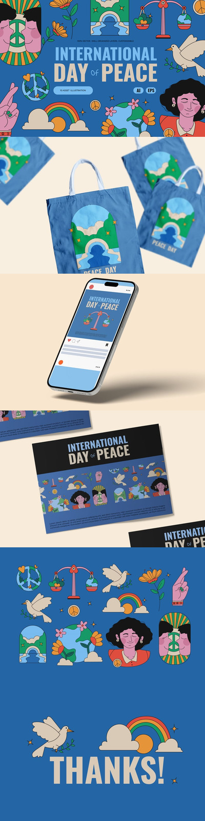 蓝色复古国际和平日素材 (AI,EPS)