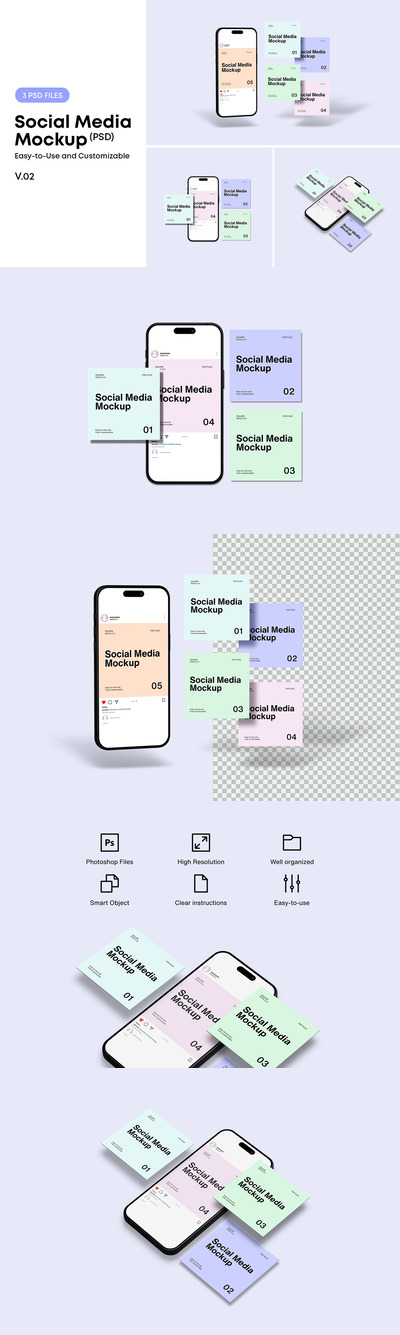 社交媒体模型 V.02 (PSD,PNG)
