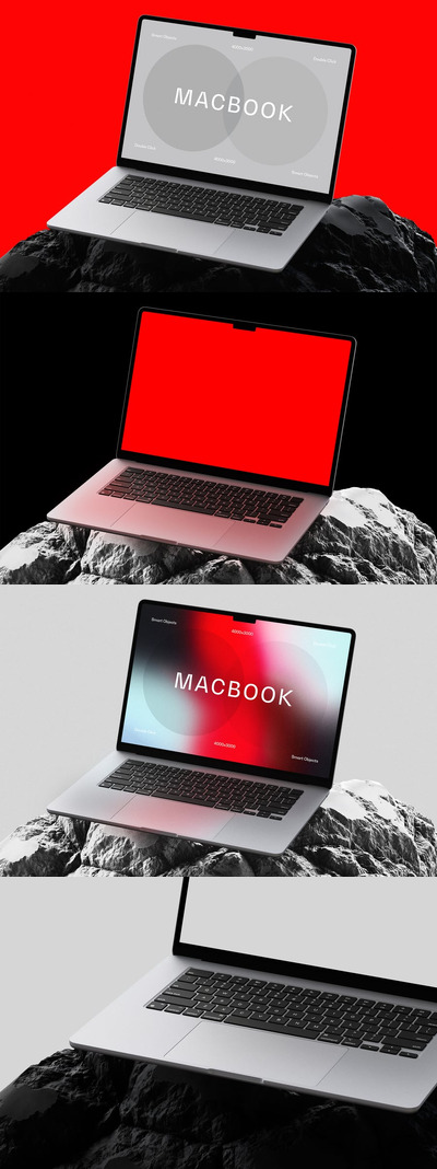 石头上的 Macbook Air 电脑样机 (PSD)