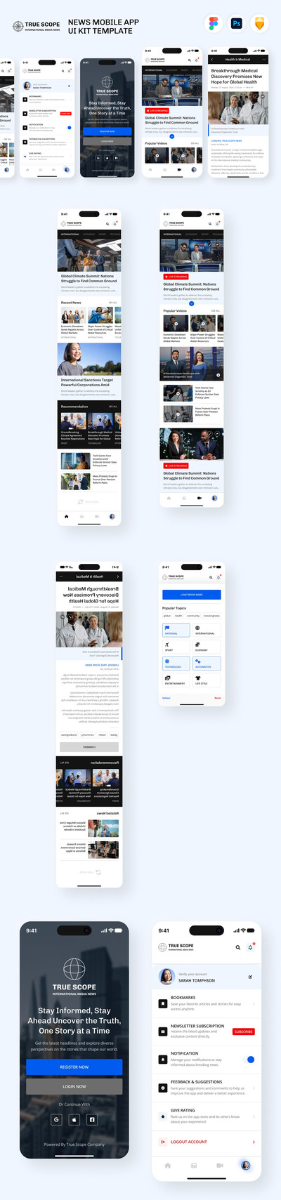 新闻移动应用 APP UI KIT (FIG,PSD,SKETCH)