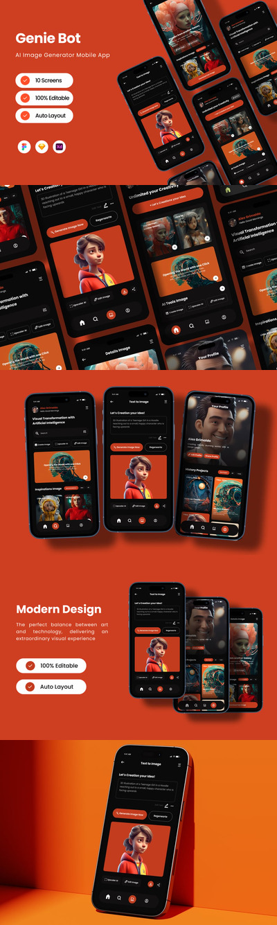 AI 图像生成器移动应用APP UI KIT (FIG,SKETCH,XD)