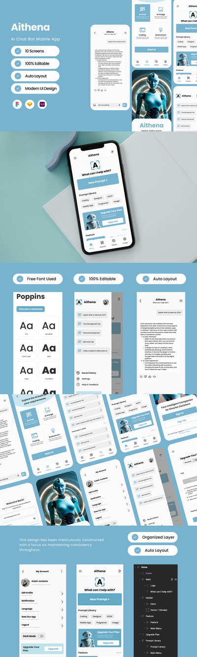 人工智能聊天机器人移动应用APP UI KIT (FIG,SKETCH,XD)