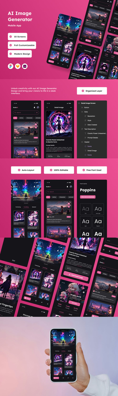 AI - 人工智能图像生成器移动应用APP UI KIT (FIG,SKETCH,XD)