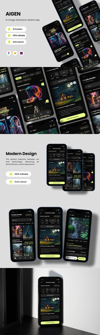 Ai人工智能图像生成器移动应用APP UI KIT (FIG,SKETCH,XD)