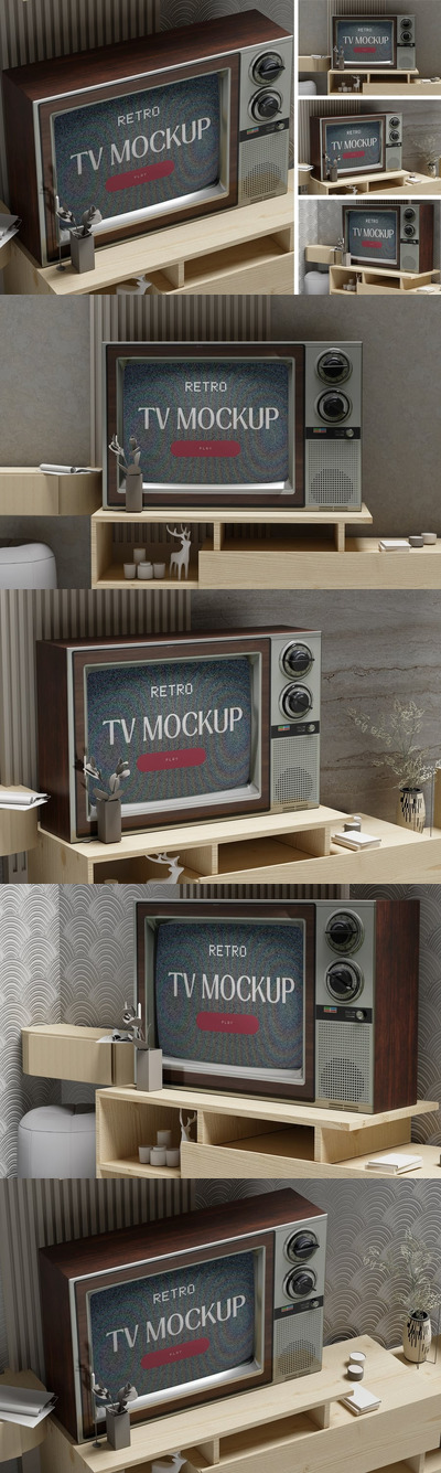 复古电视屏幕样机 (PSD)