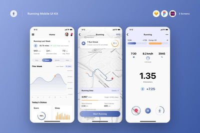 运动跟踪 UI 工具包APP UI KIT (SKETCH,FIG,XD)