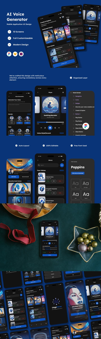 人工智能语音生成器移动应用APP UI KIT (FIG,SKETCH,XD)