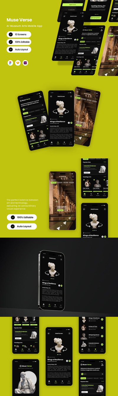 Ar 博物馆艺术移动应用APP UI KIT (FIG,SKETCH,XD)