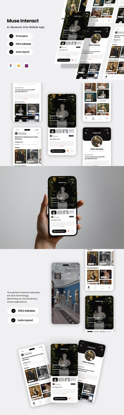 AR 博物馆艺术移动应用APP UI KIT (FIG,SKETCH,XD)