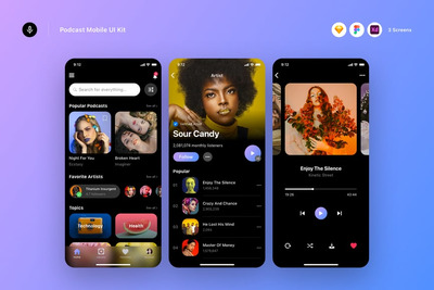 播客移动APP UI KIT (SKETCH,FIG,XD)
