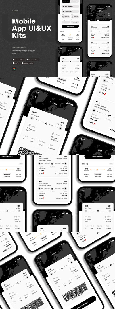 预订航班 - 移动应用APP UI KIT (FIG)