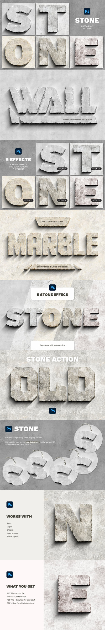 石头效果 Photoshop 动作（ATN,PAT,PDF,PSD）