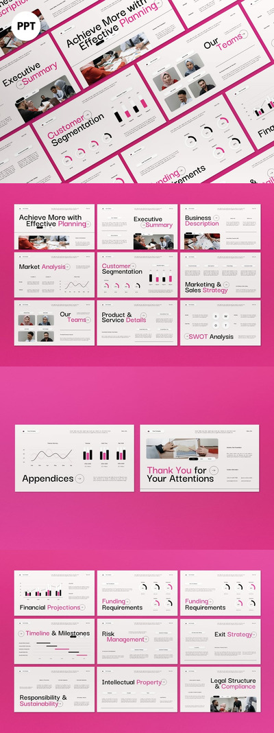 黑色粉色现代商业计划PPT模板 (PPT,PPTX)