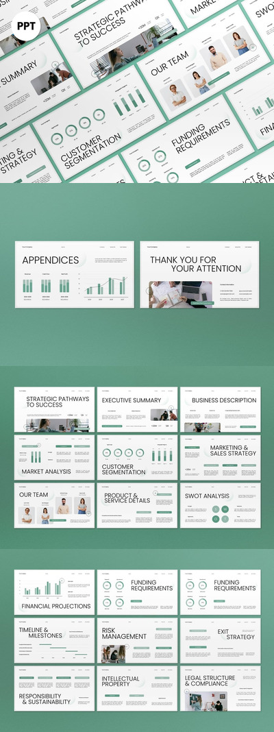 白绿渐变商业计划PPT模板 (PPT,PPTX)