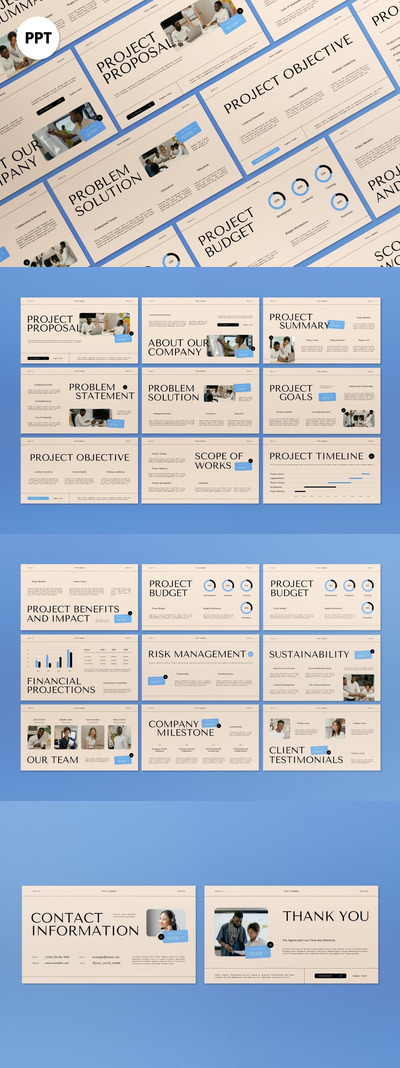 米蓝色项目提案PPT模板 (PPT,PPTX)