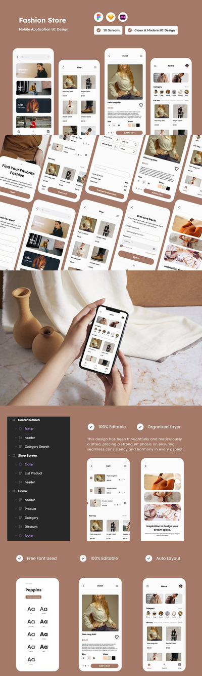 时尚商店移动应用APP UI KIT (FIG,SKETCH,XD)