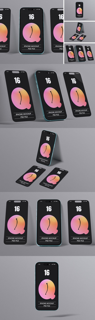 iPhone 16 手机样机 (PSD,PDF)