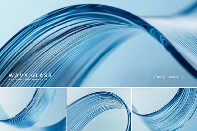 3D 波浪抽象蓝色玻璃背景 (JPG)