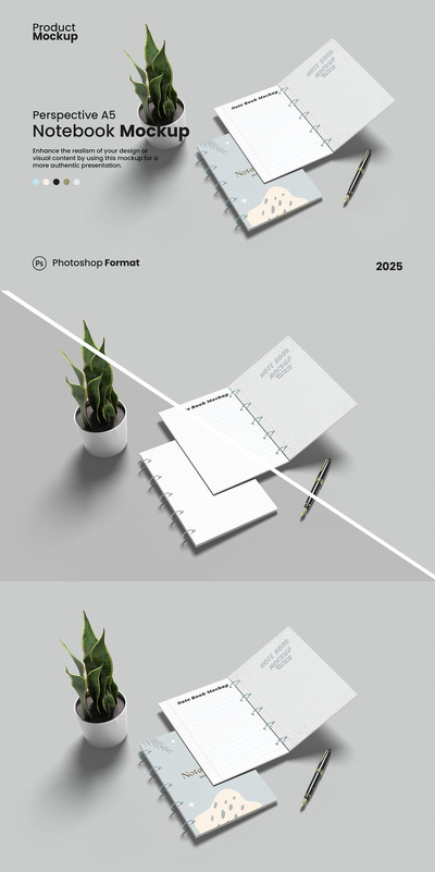 透视 A5 笔记本样机 (PSD)