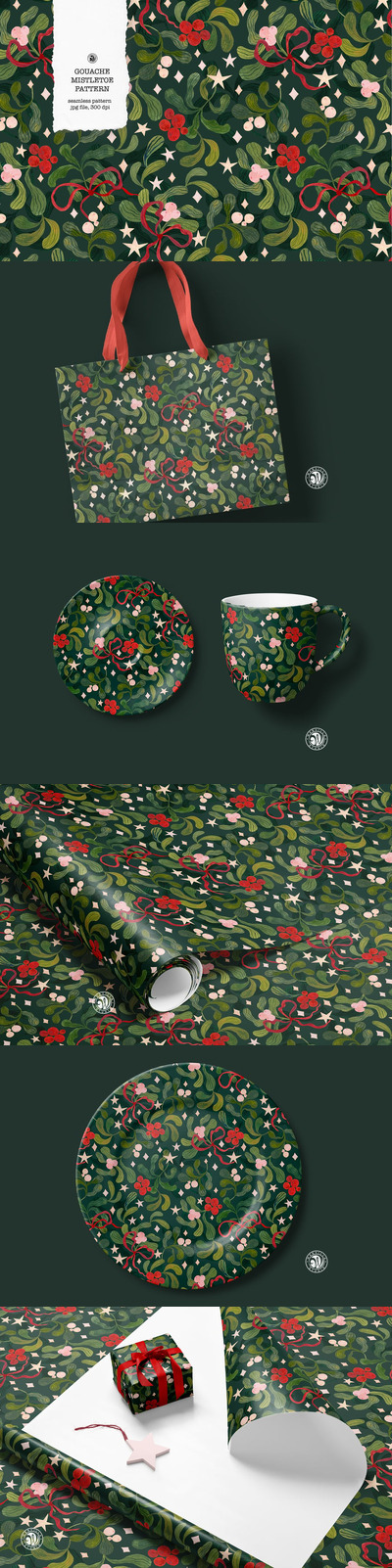 圣诞水粉槲寄生图案花卉背景 (JPG)