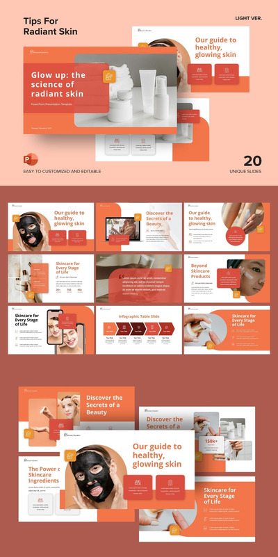 美容行业让皮肤容光焕发的秘诀 PPT模板 (PPTX)