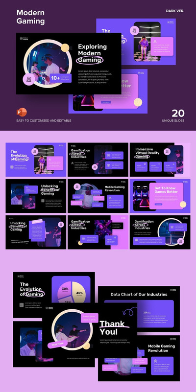 现代游戏黑暗版PPT模板 (PPTX)