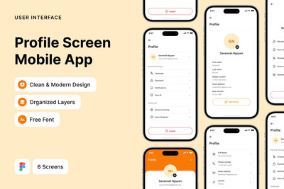 移动应用程序的个人资料屏幕网页模板 (FIG)