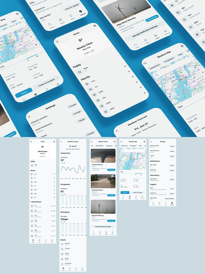 天气预报、警报、地图和气候统计应用APP UI KIT (FIG,PSD,SKETCH,SVG,XD)