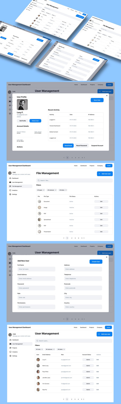 用户管理和管理 CMS 应用APP UI KIT (FIG,SKETCH,PSD,XD,SVG)