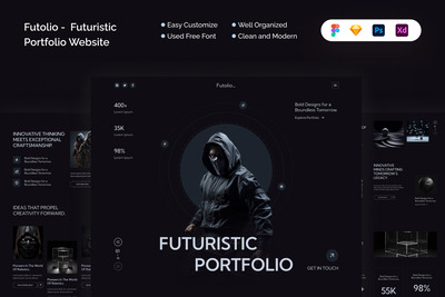 未来派投资组合网页模板 (FIG,PSD,SKETCH,XD)