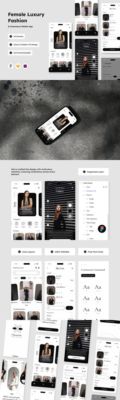 时尚电子商务移动应用APP UI KIT (FIG,SKETCH,XD)
