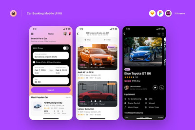 汽车预订移动APP UI KIT (SKETCH,FIG,XD)