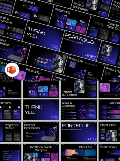 渐变未来主义作品组合PPT模板 (PPTX)