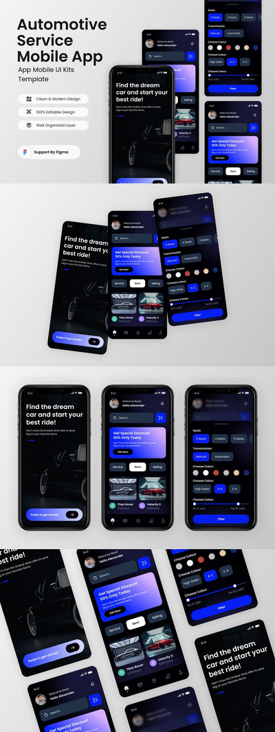 汽车服务移动应用APP UI KIT (FIG)