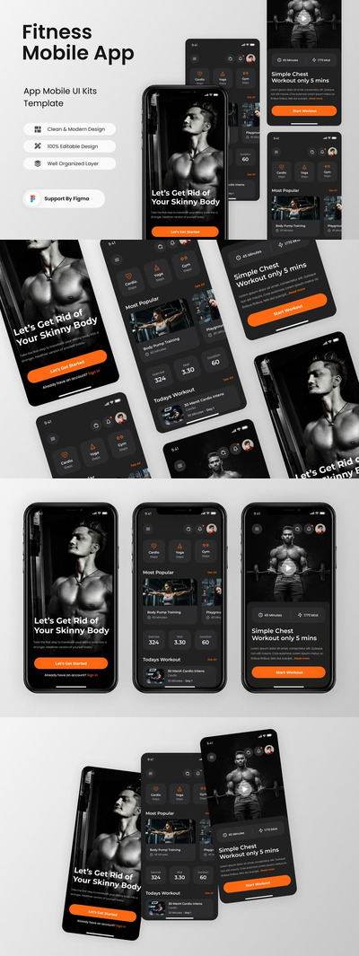 健身移动应用APP UI KIT (FIG)
