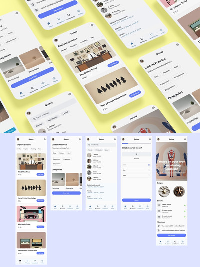 测验、测试、测验、知识和问答游戏应用APP UI KIT (FIG,XD,SVG,SKETCH,PSD)