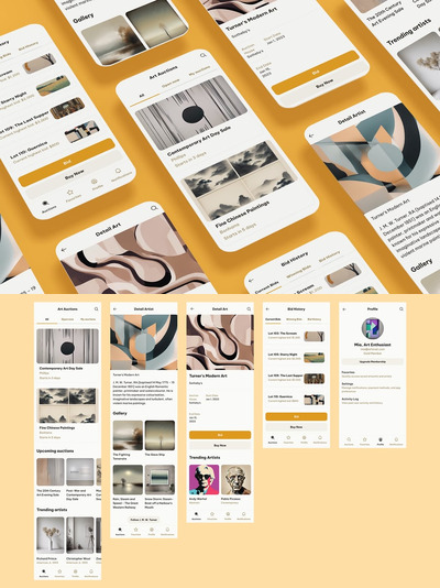 艺术品拍卖、招标行、投标市场应用APP UI KIT (FIG,SKETCH,SVG,XD,PSD)