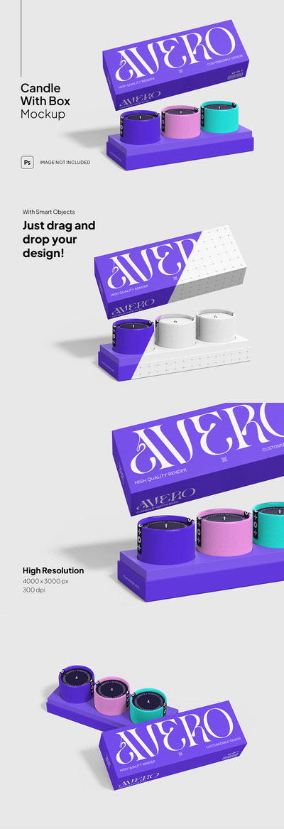 蜡烛和盒子样机 (PSD)