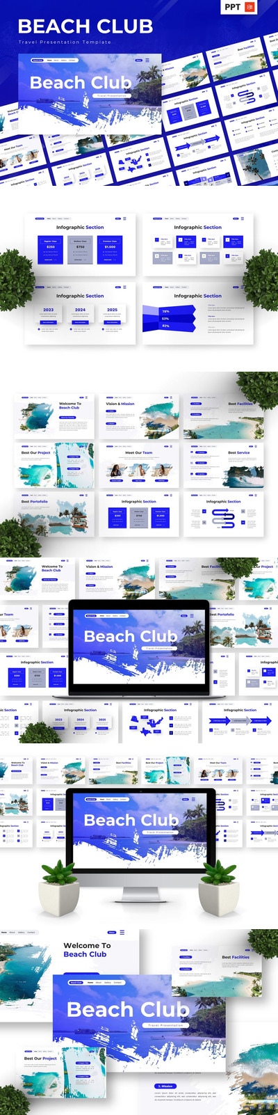 海滩俱乐部 - 旅行PPT模板 (PPTX)